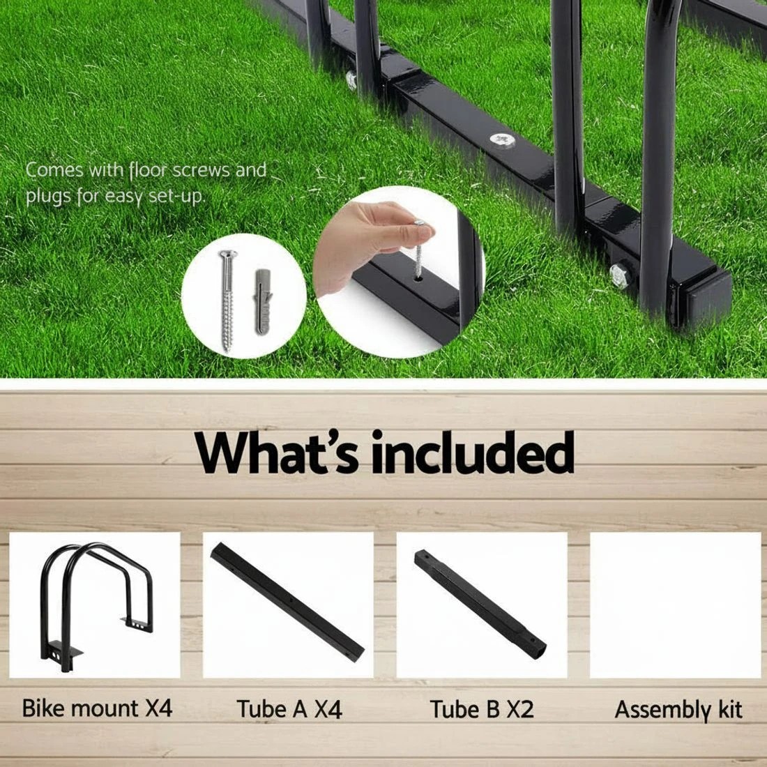 6 Weisshorn 4 Bike Stand Rack Bicycle Storage Floor Parking Holder Cycling - Black, 6 of 9