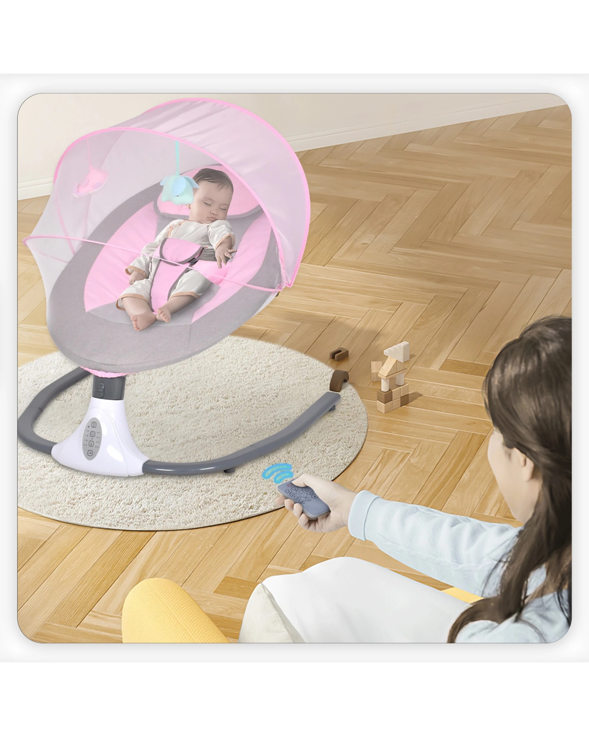 3 Advwin Electric Baby Swing Chair with Mosquito Net  - Pink, 3 of 10