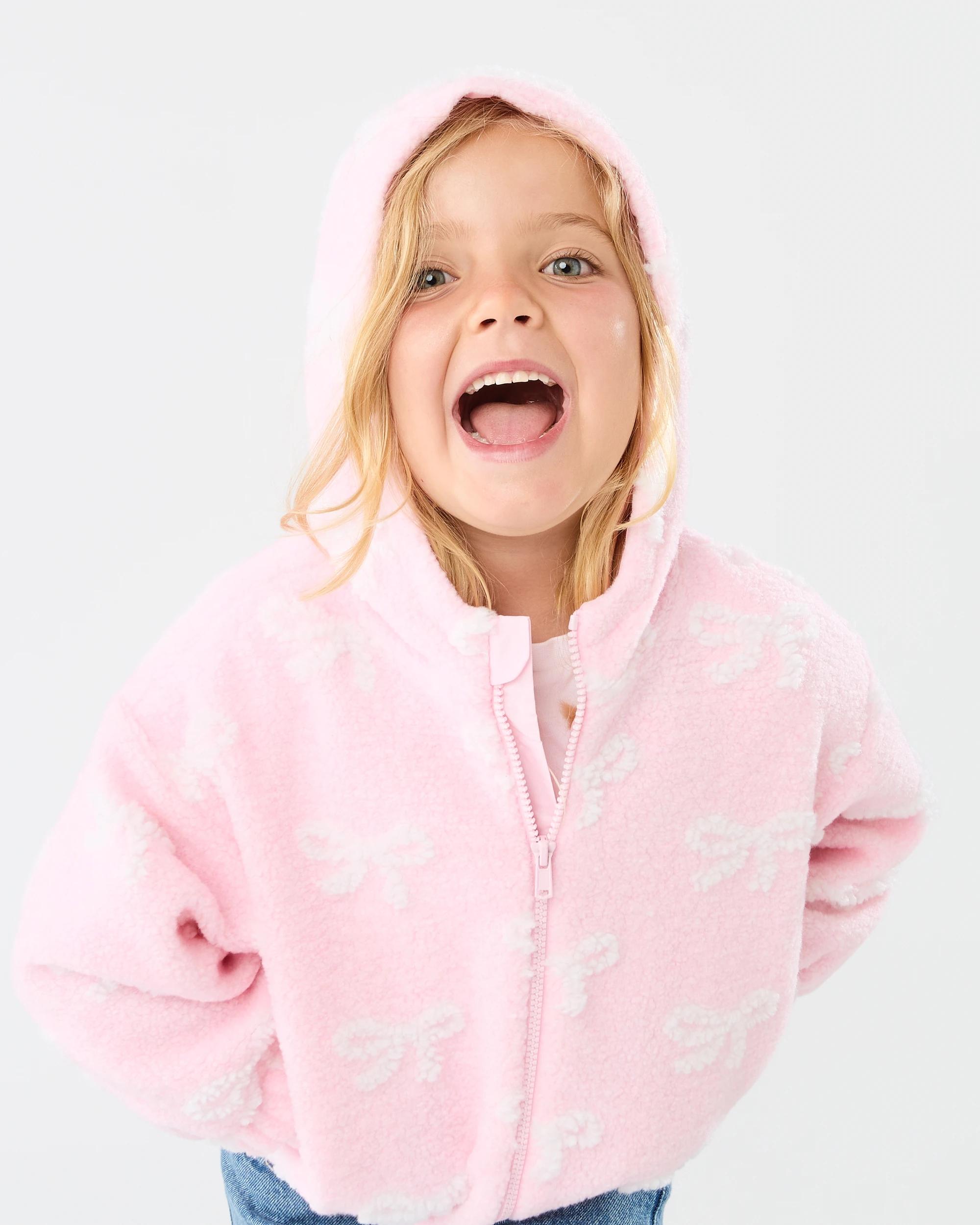 3 Sherpa Lined Zip Through Hoodie Pink Bow, 3 of 7