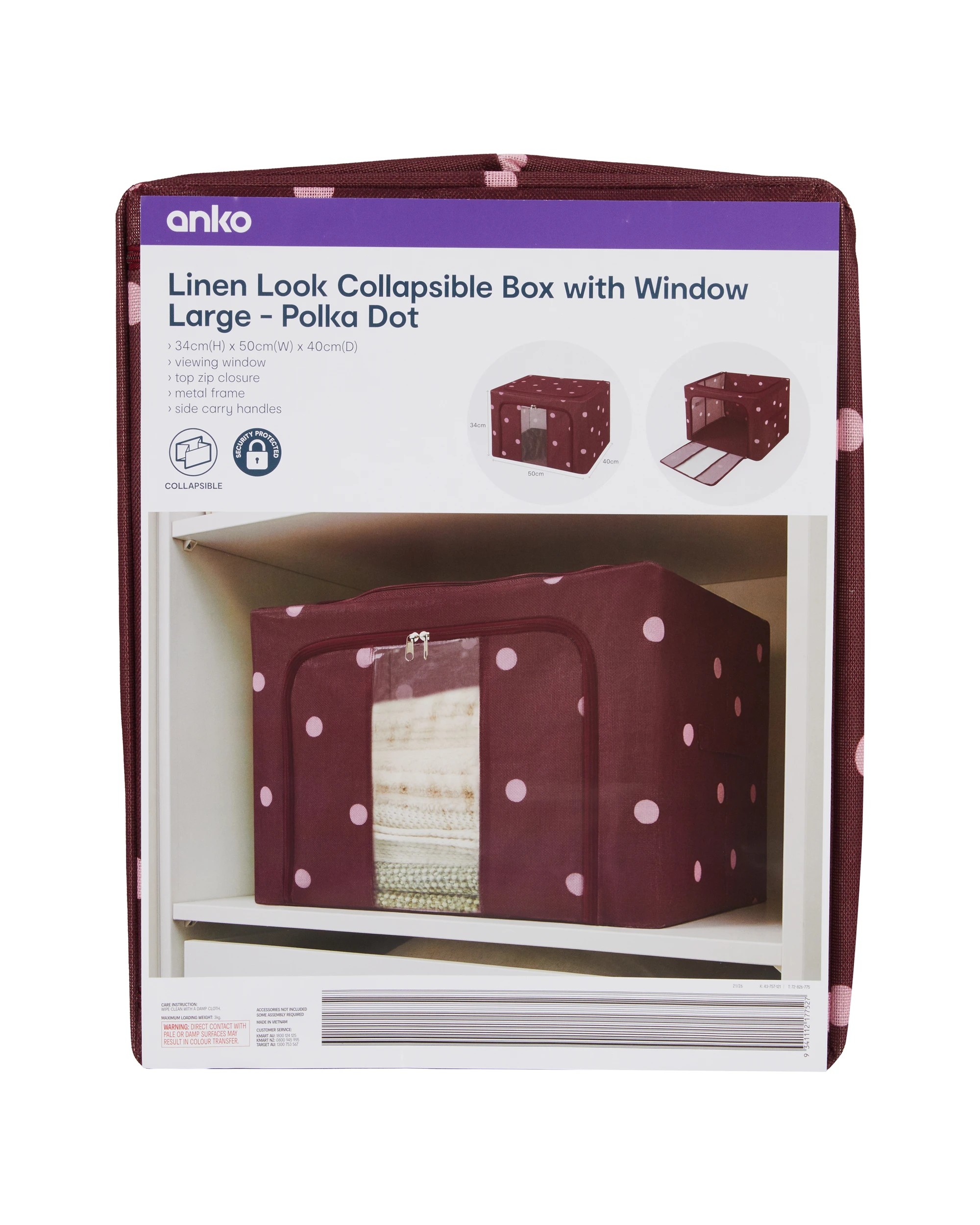 8 Linen Look Collapsible Box with Window - Large, Polka Dot, 8 of 8