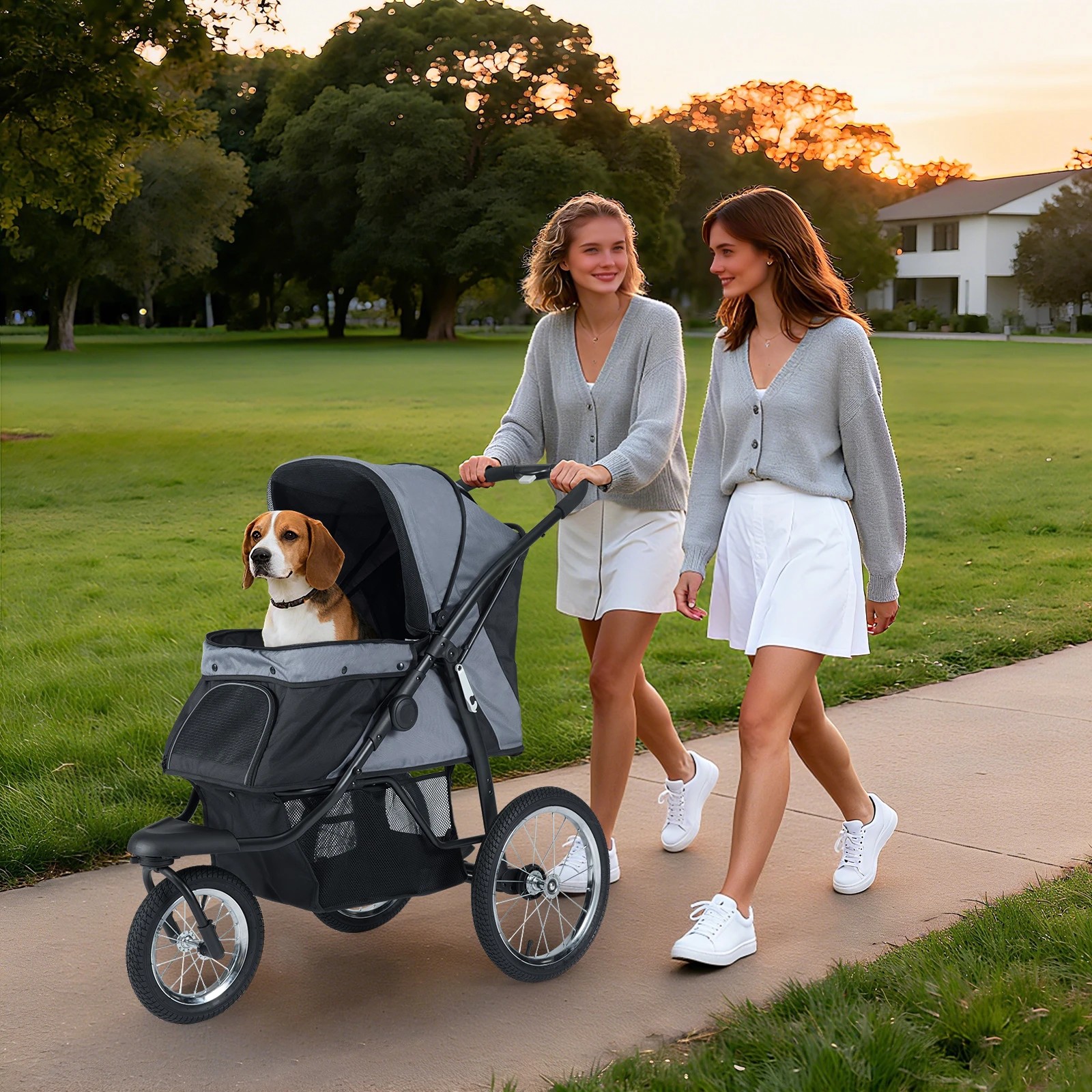 4 Costway 3-Wheels Pet Stroller Jogger Foldable Cat Dog Travel Cart w/Storage Basket, 4 of 5