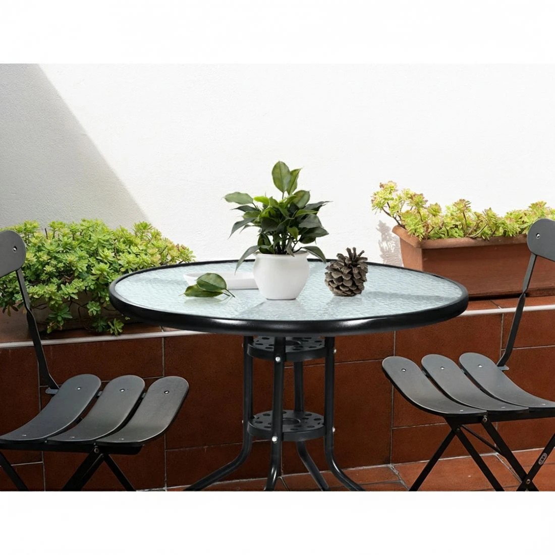 3 Gardeon Outdoor Bar Table Glass Cafe Table Steel Side Parasol Hole - Black, 3 of 6