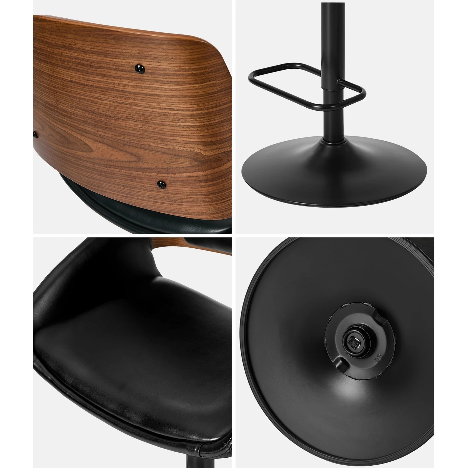 5 Oikiture 2x Bar Stools Kitchen Dining Chairs Swivel Gas Lift Stool Leather - Black, 5 of 8