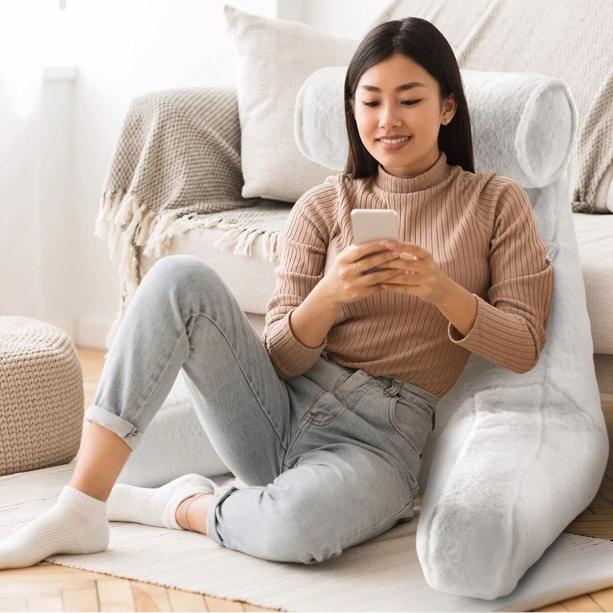 4 Ausway Sit Up Bed Pillow Set Reading Backrest Lounge Neck Support - White, 4 of 4