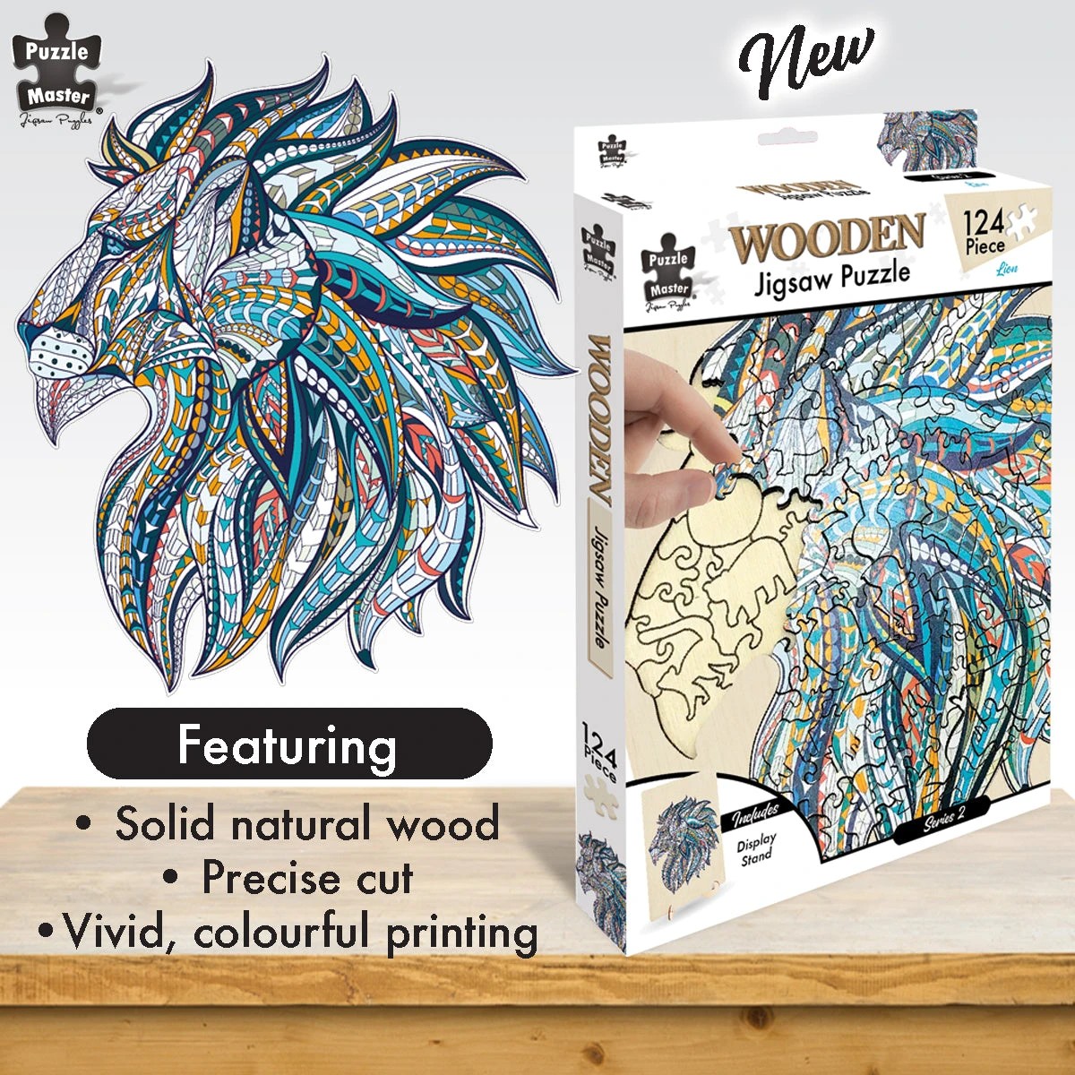 2 Puzzle Master 124 Piece Wooden Jigsaw Puzzle, Lion, 2 of 8