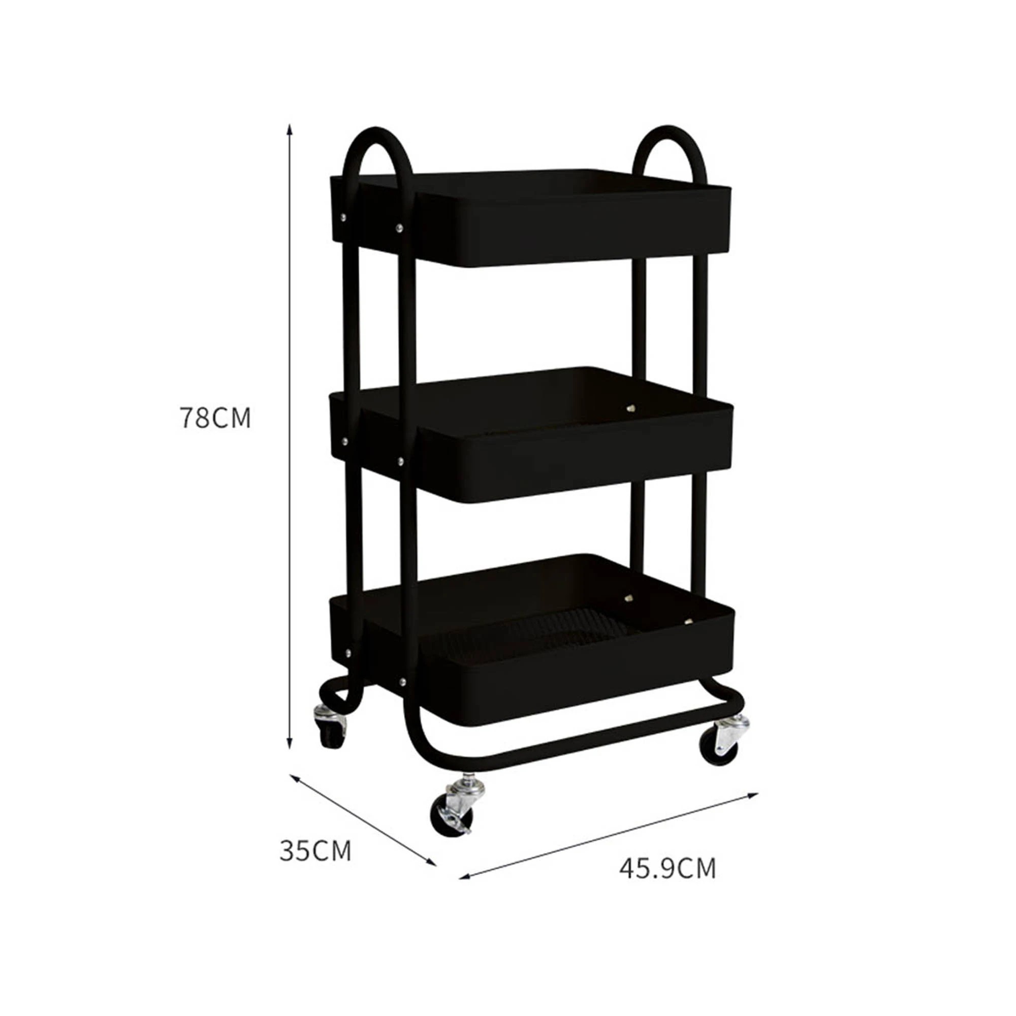 3 Levede 3 Tiers Kitchen Trolley Cart Steel Storage Rack Shelf Organiser Black, 3 of 6