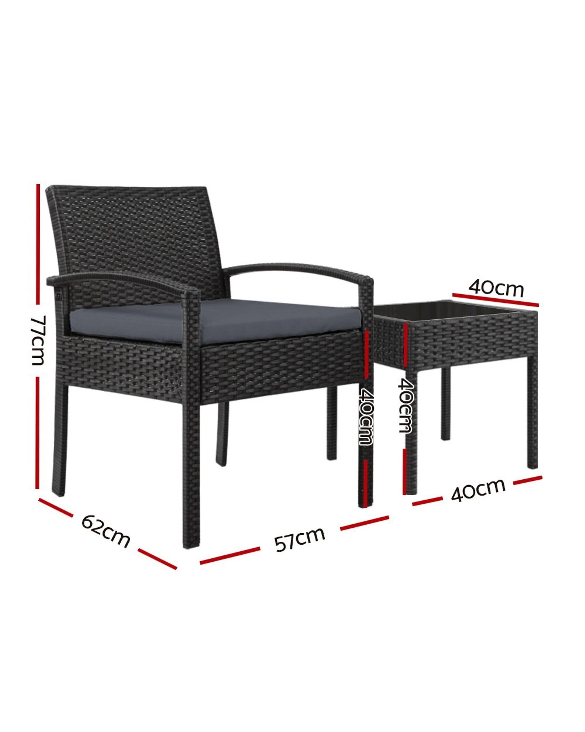 2 Gardeon 3PC Patio Furniture Bistro Set Wicker Outdoor Lounge Setting - Black, 2 of 7