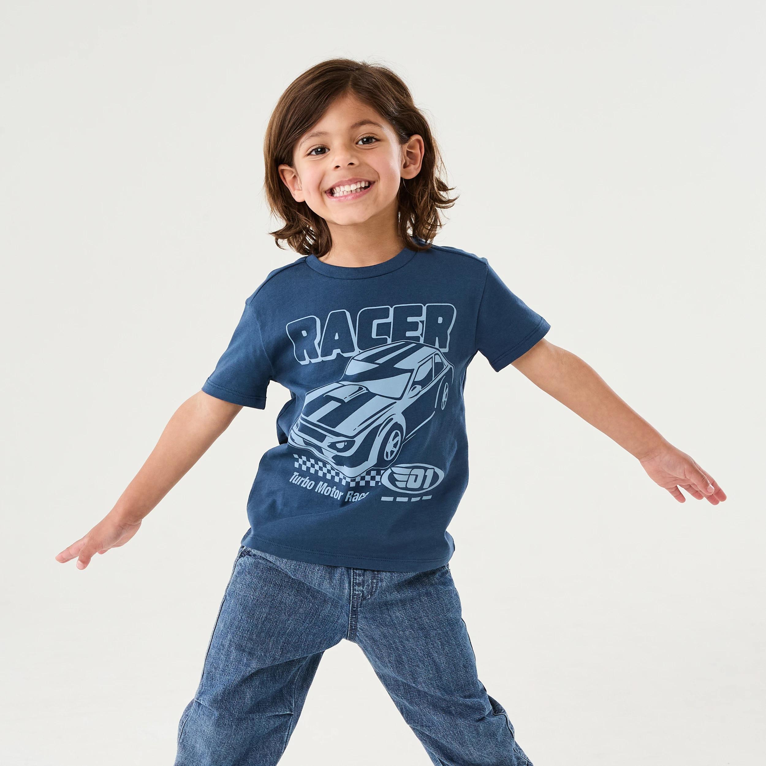 1 Chest Print T-shirt NAVY RACER CAR, 1 of 6