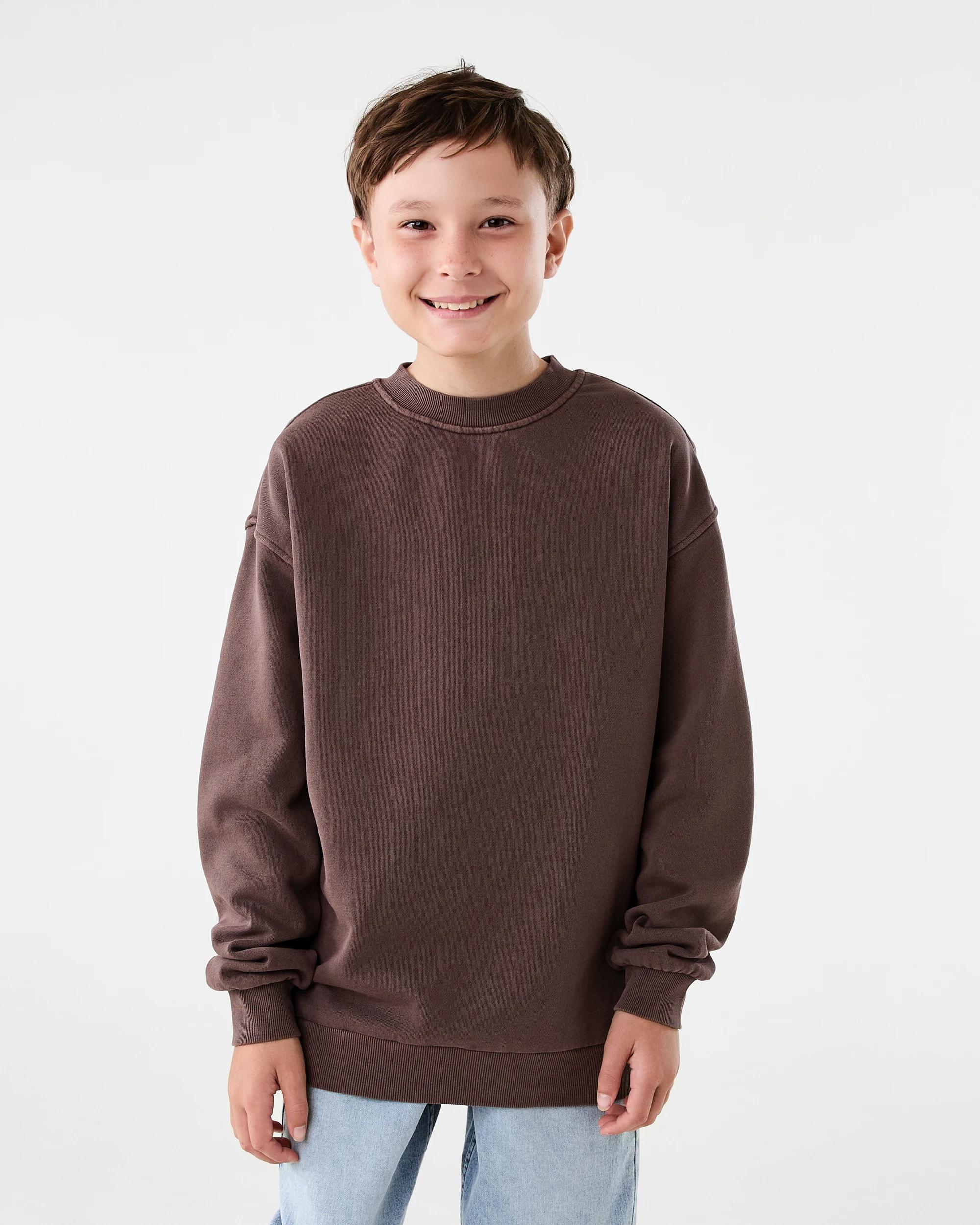 1 Oversized Plain Washed Crew Neck Sweatshirt Fossil Brn, 1 of 7