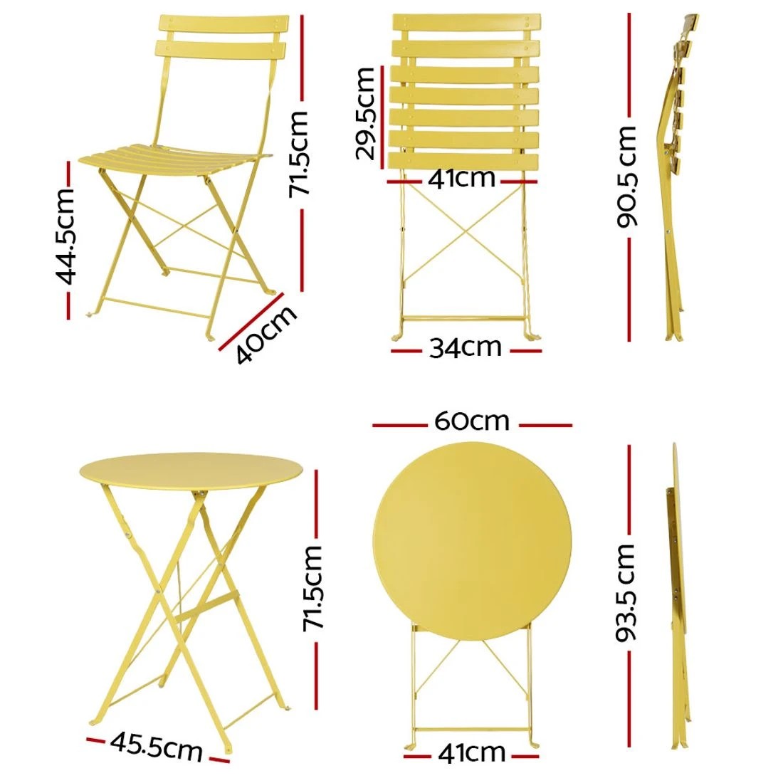 2 Gardeon 3PC Outdoor Bistro Set Steel Table and Chairs Patio Furniture - Yellow, 2 of 4