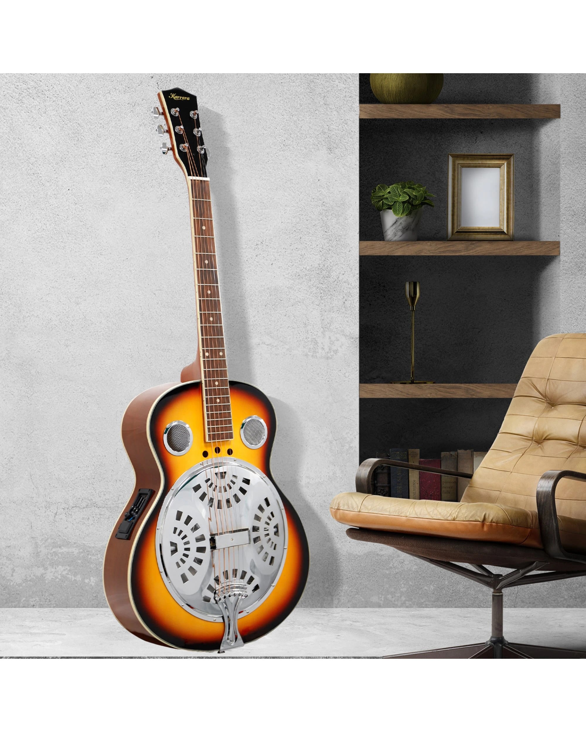 3 Karrera 40in Resonator Guitar in Sunburst, 3 of 5