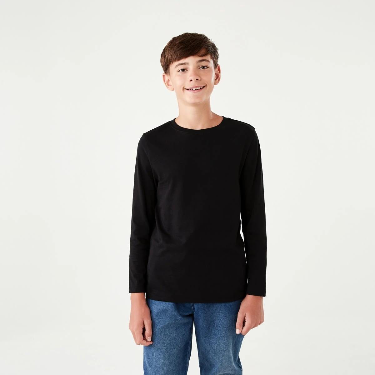 1 Long Sleeve Plain T-shirt Black, 1 of 8