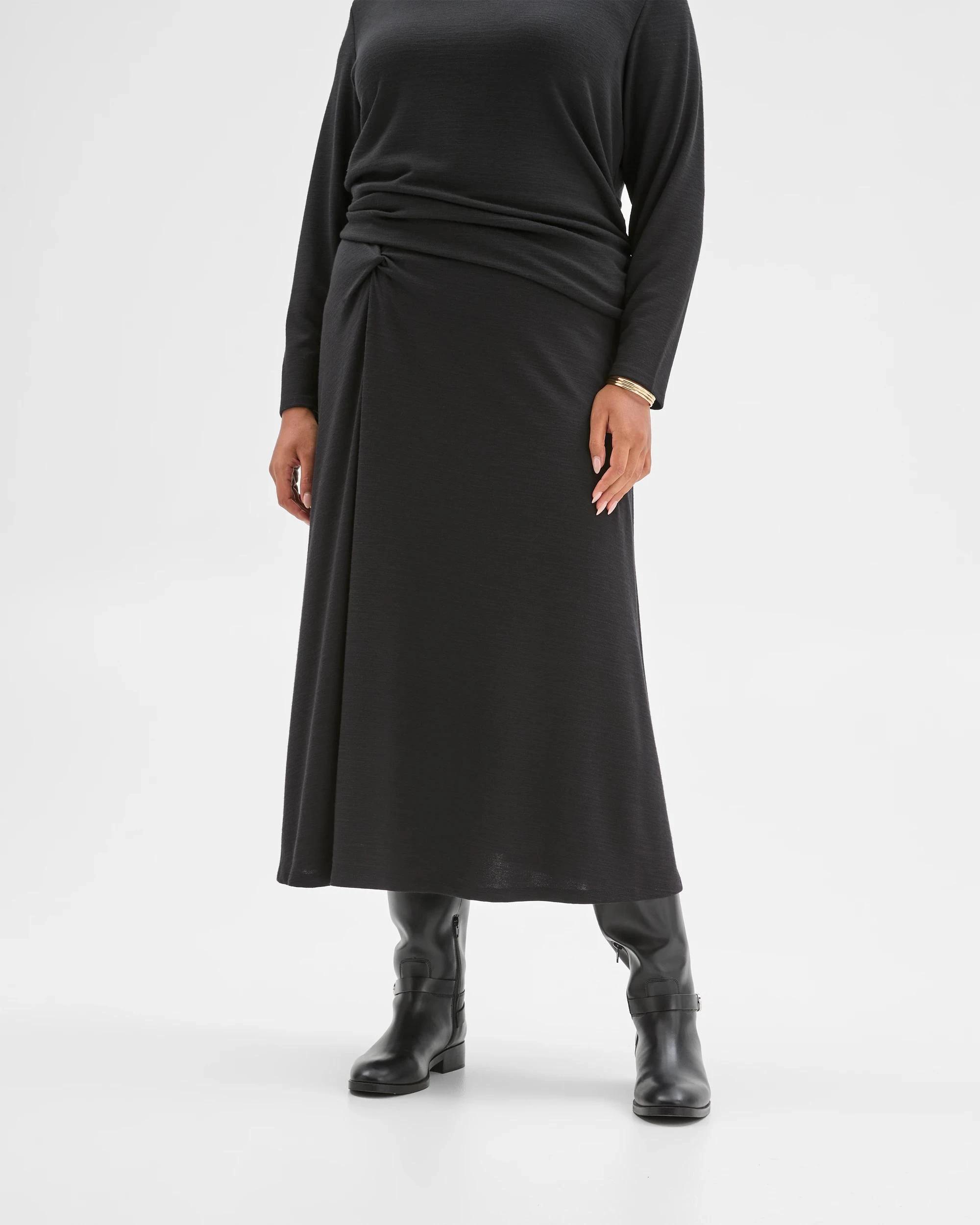 2 Target Curve Plus Size Drape Knit Midi Skirt BLACK, 2 of 6