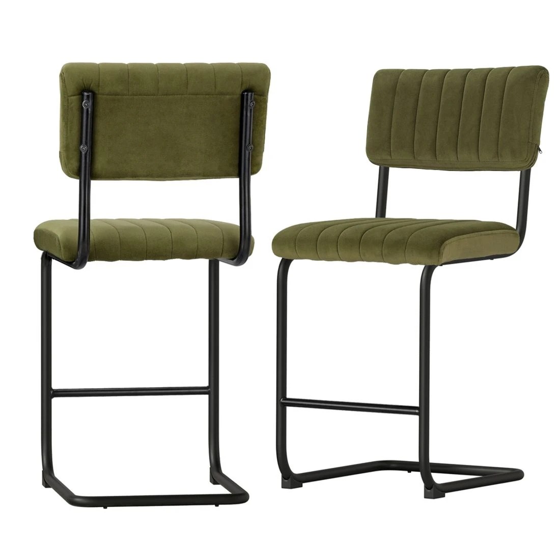 1 Artiss 2x Bar Stools Velvet Chairs - Green, 1 of 7