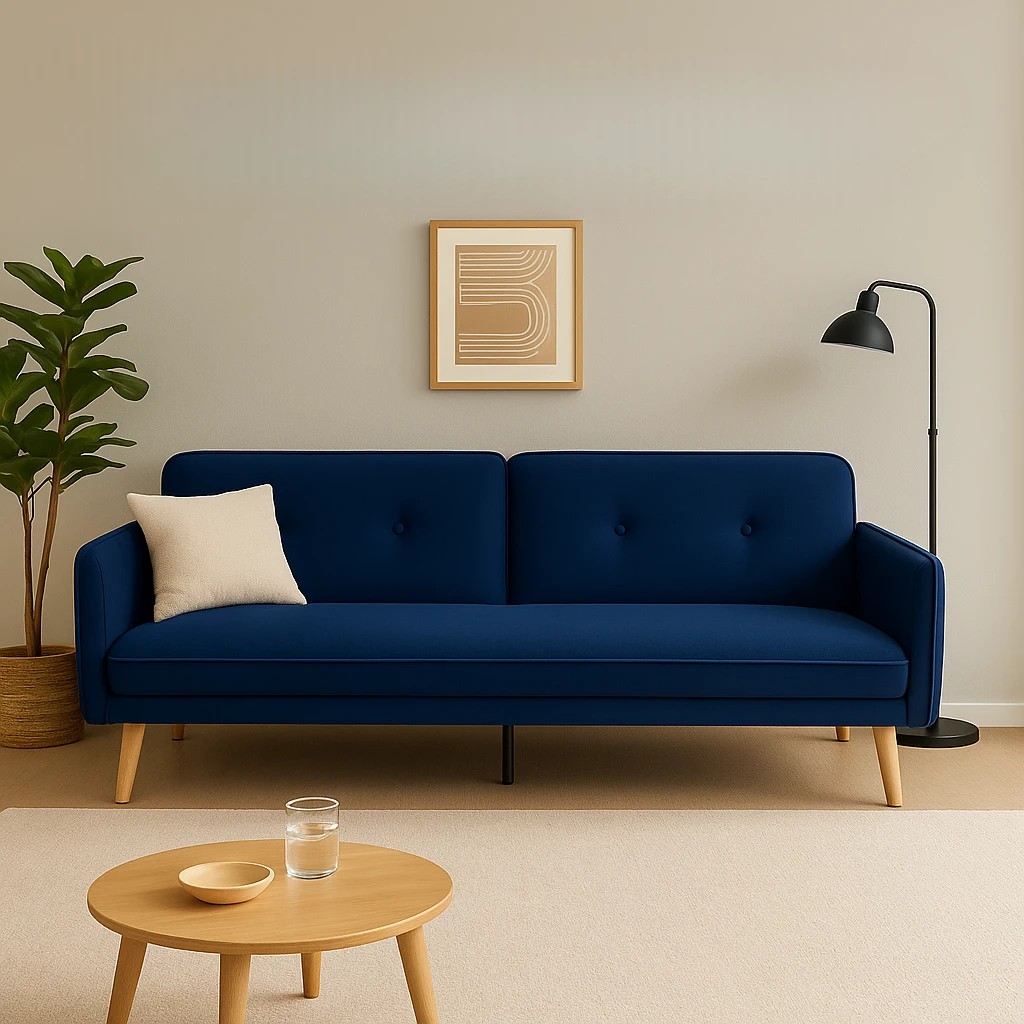 5 Foret Velvet 3 Seater Sofa Bed Click Clack Lounge Couch Convertible Futon Blue, 5 of 9