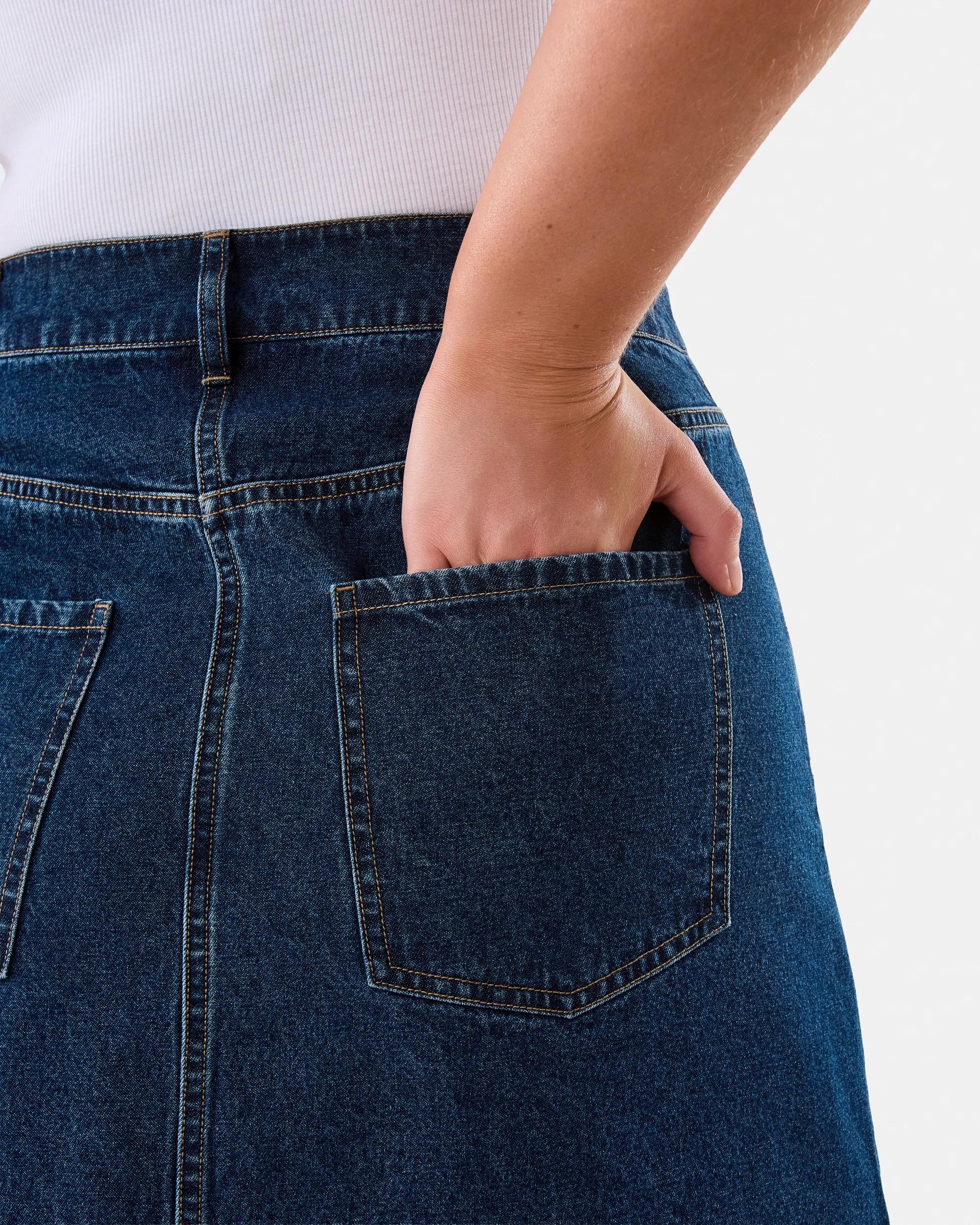 7 Embroidered Denim Mini Skirt Dark Wash, 7 of 10