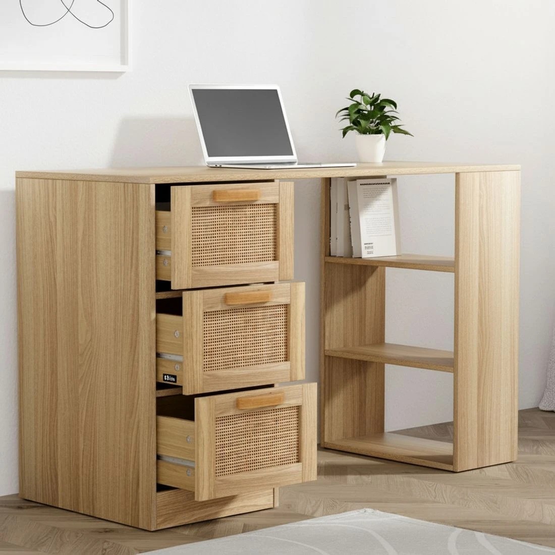 5 Artiss Computer Desk Drawer Shelf Cabinet Oak 120CM - Natural, 5 of 7