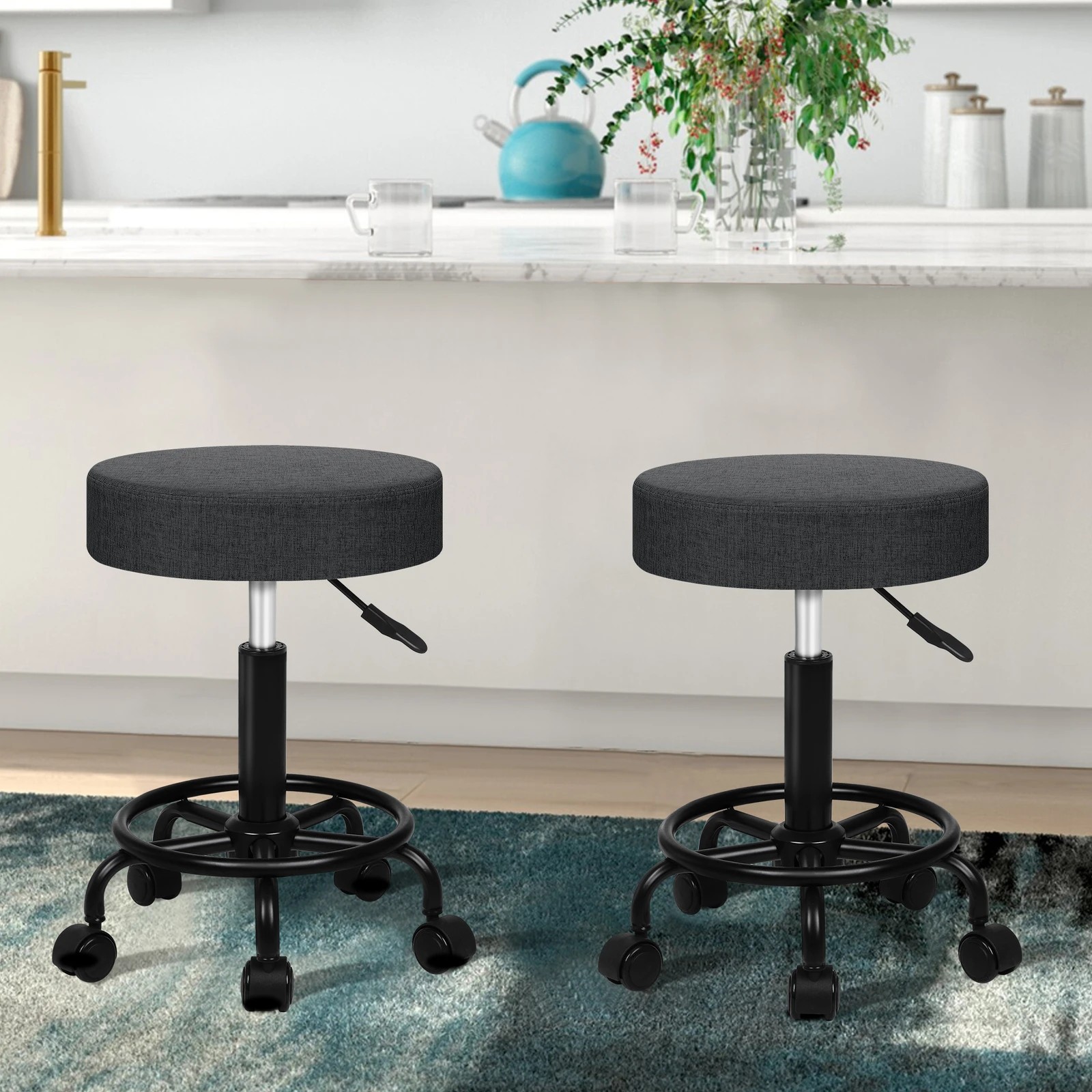 3 Alfordson Salon Stool Round Swivel Barber Hair Dress Chair Fabric - Grey, 3 of 7