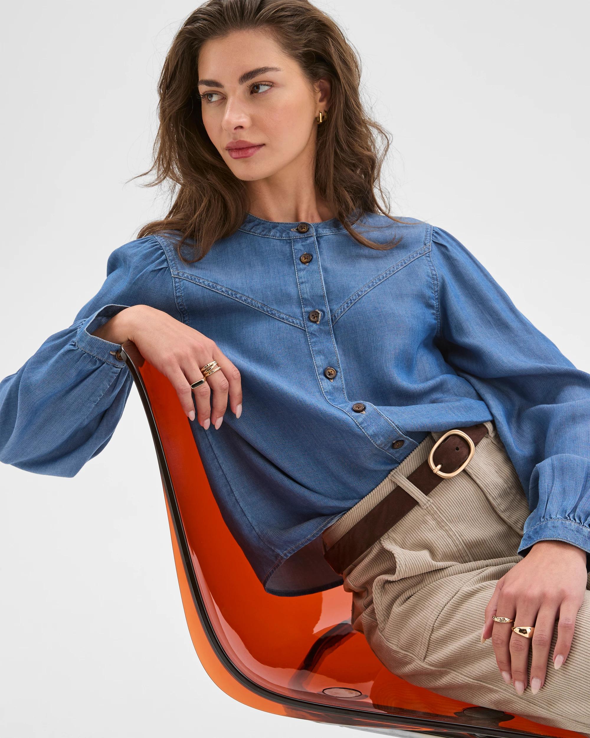 6 Target Petites Yoke Detail Chambray Shirt VINTAGE WASH, 6 of 7