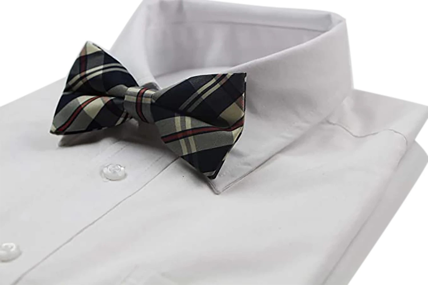 5 Zasel Mens Navy, Cream & Red Plaid Patterned Cotton Bow Tie - Multi, 5 of 5