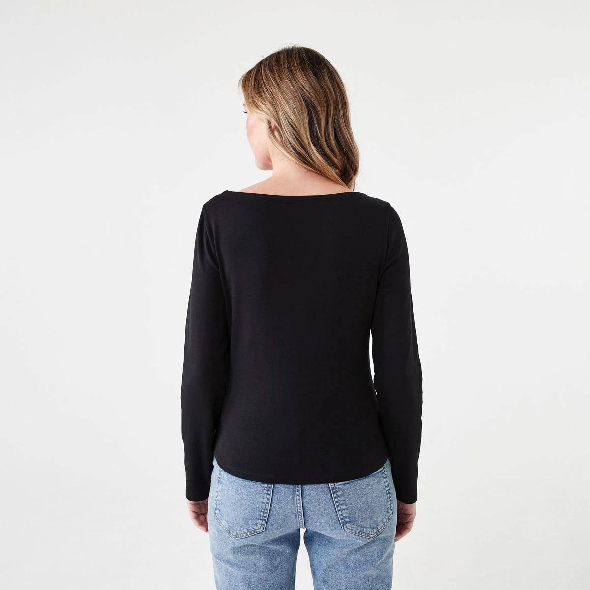 3 Long Sleeve Modal Boat Neck Top BLACK, 3 of 5