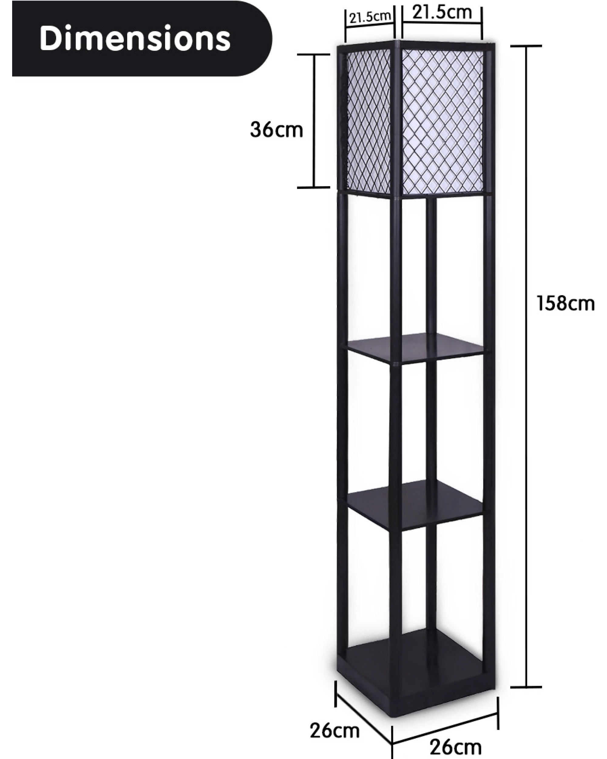 2 Sarantino Etagere Floor Lamp Diamond Look Fabric Shade Shelves Black, 2 of 4