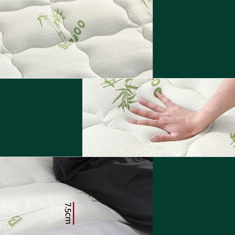 7 Giselle Bedding Mattress Topper Pillowtop Bamboo 7.5cm - Single Bed - White, 7 of 7