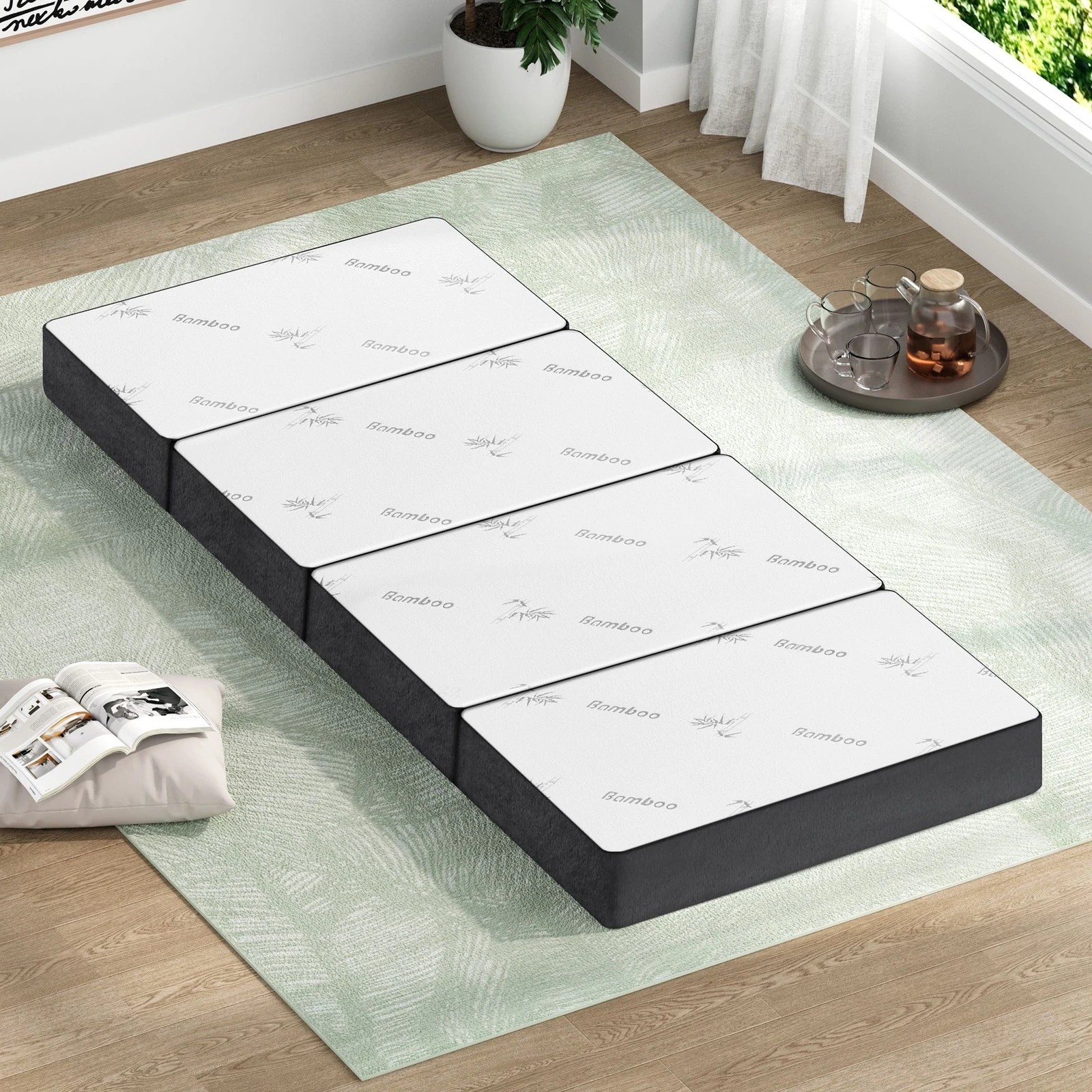 2 Starry Eucalypt Foldable Mattress Folding Foam Bamboo Camping 70X180CM - White, 2 of 4