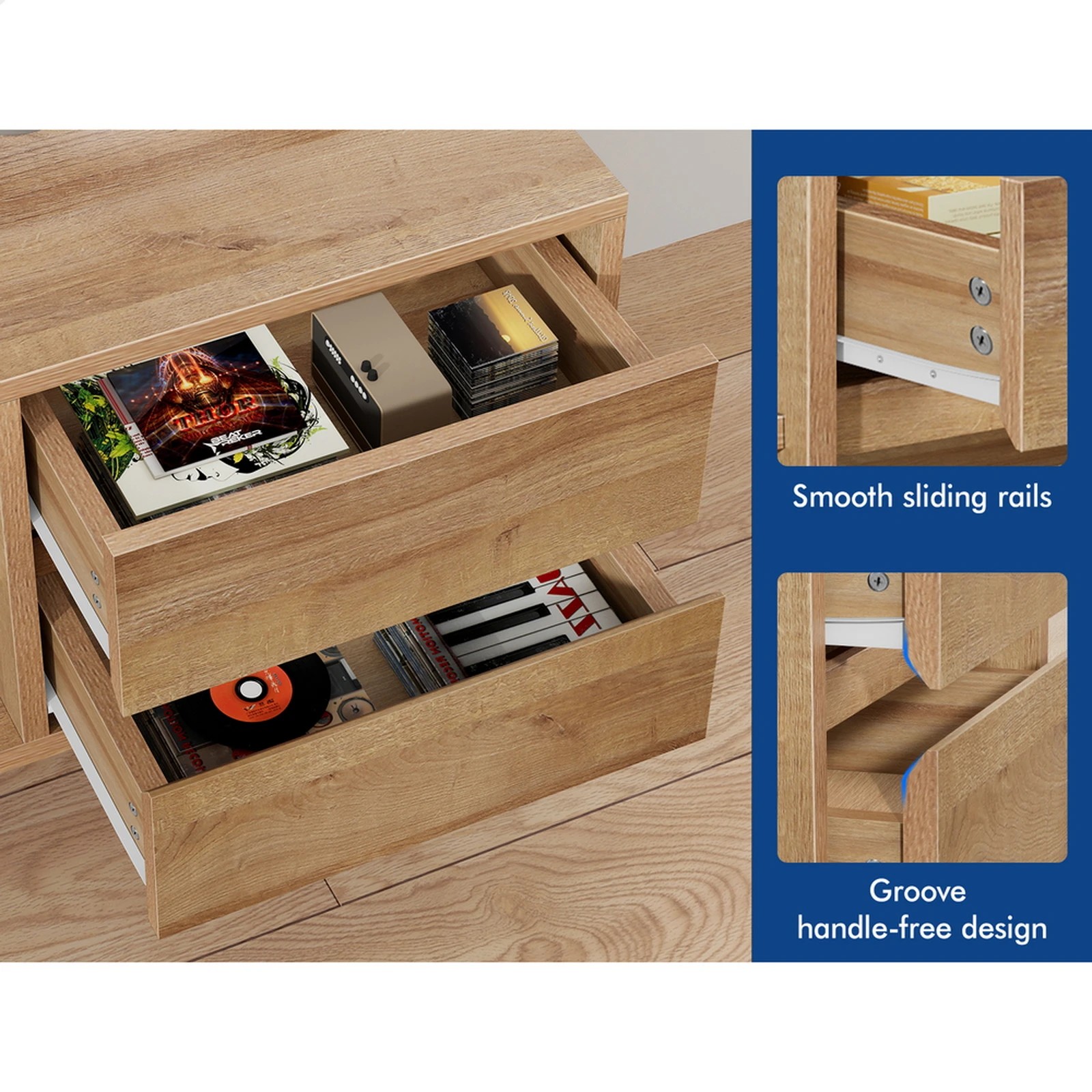 5 Alfordson Entertainment Unit TV Cabinet Stand 180cm Drawer Shelf - Oak, 5 of 10