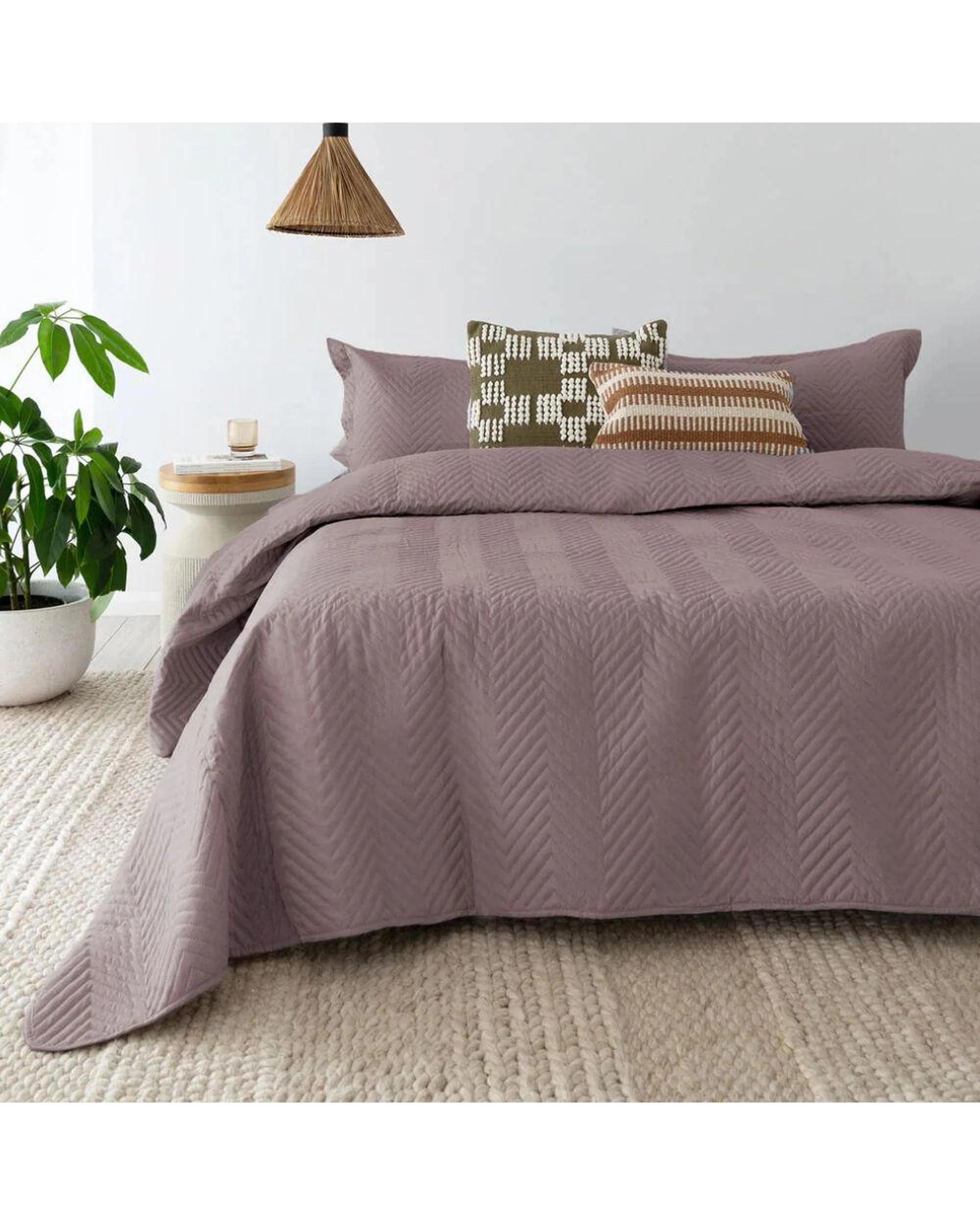 1 Bambury Herringbone Embossed Coverlet Set Queen King - Purple, 1 of 3