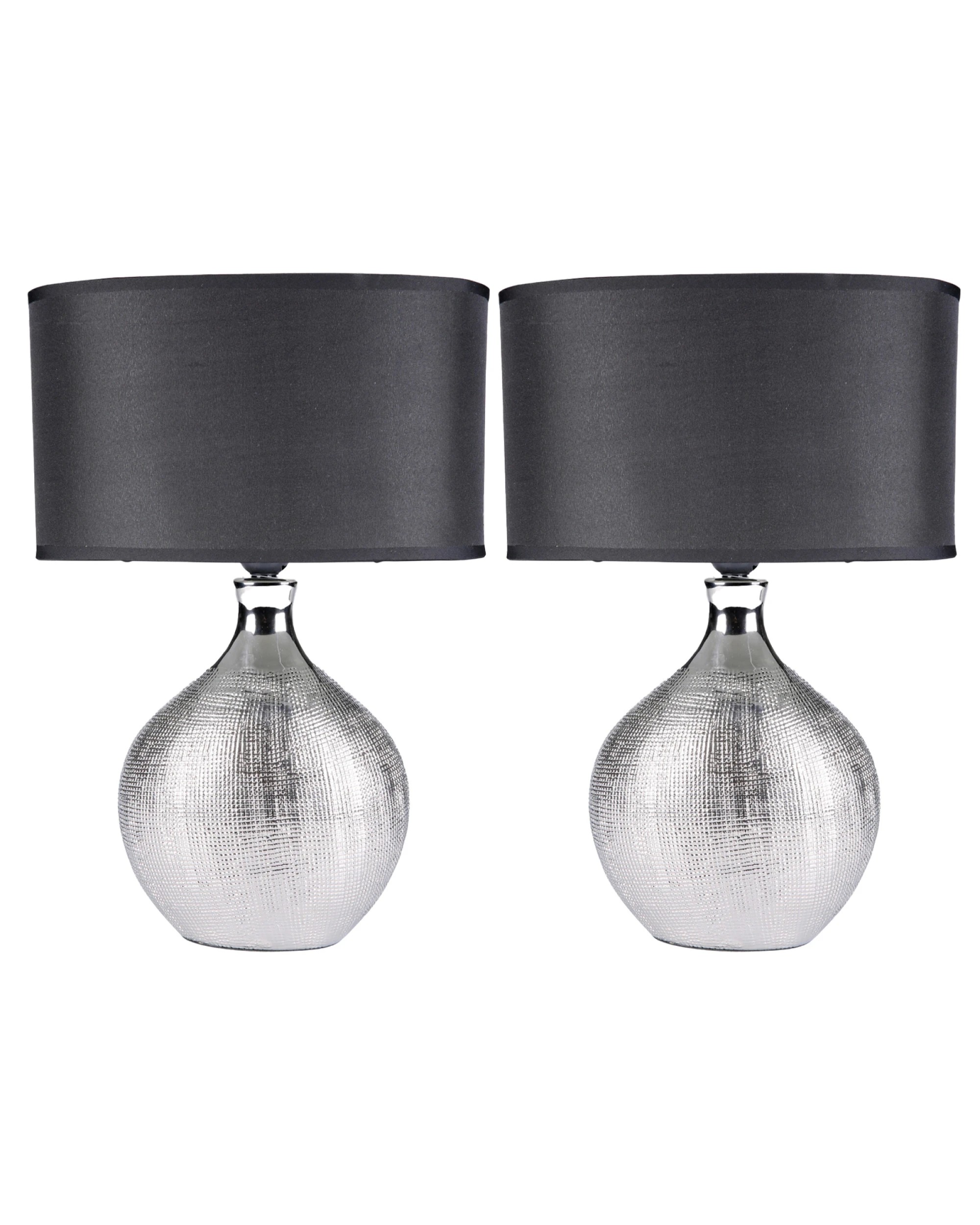 1 Sherwood Lighting Set of 2 Cosmo Contemporary Bedside Table Lamp Art Deco Textured - Silver, 1 of 7