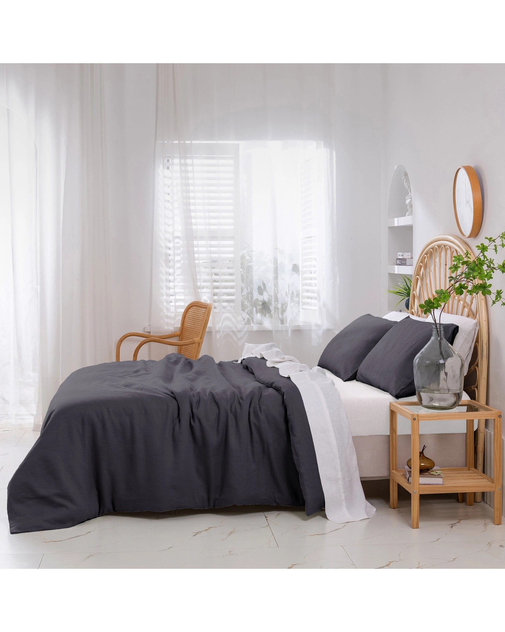 3 Natural Home Vintage Washed 100% Hemp Quilt Cover Set - Queen Bed - Charcoal, 3 of 7