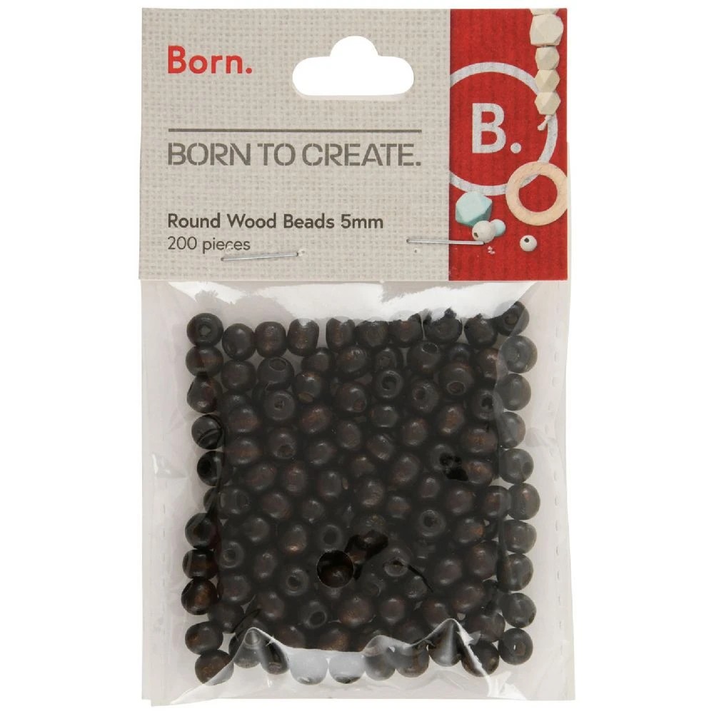 1 Born Round Wooden Beads 5mm Dark Brown 200 Pieces, 1 of 2