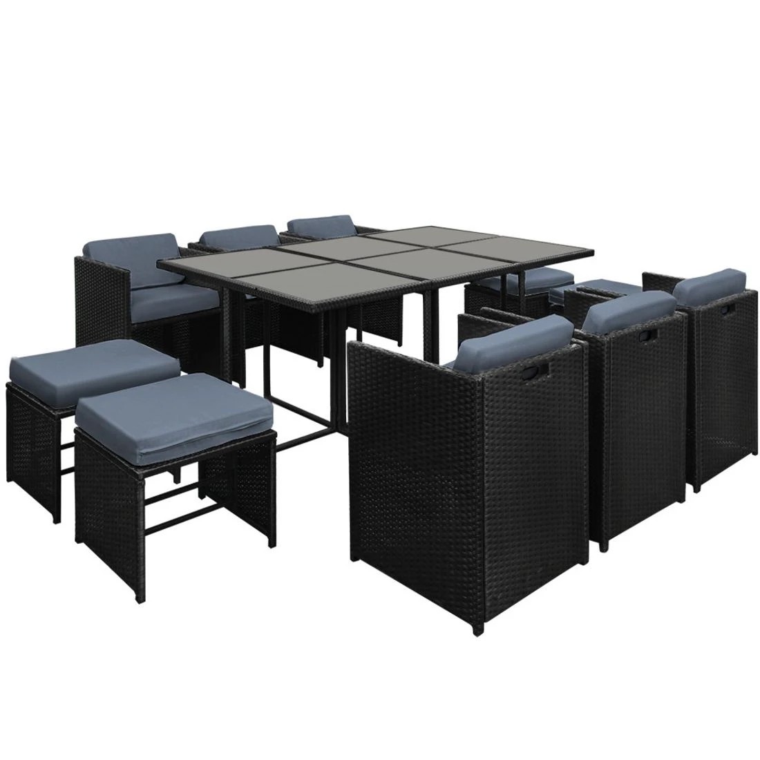 1 Gardeon Outdoor Dining Set 11-piece Wicker Table And Chairs Patio Furniture Weather Resistant Outdoor Bistro Set - Black, 1 of 5