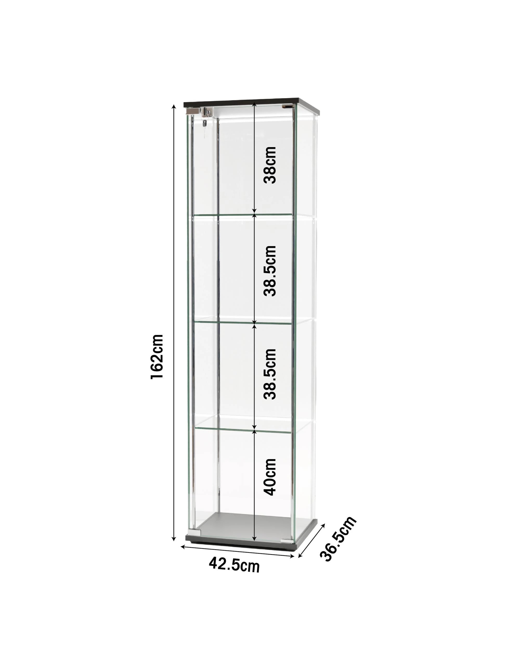 8 Kodu Glass Display 4 Tier Cabinet Trophy Display Storage Shelf 1 Door Lock LED lights - Black, 8 of 8