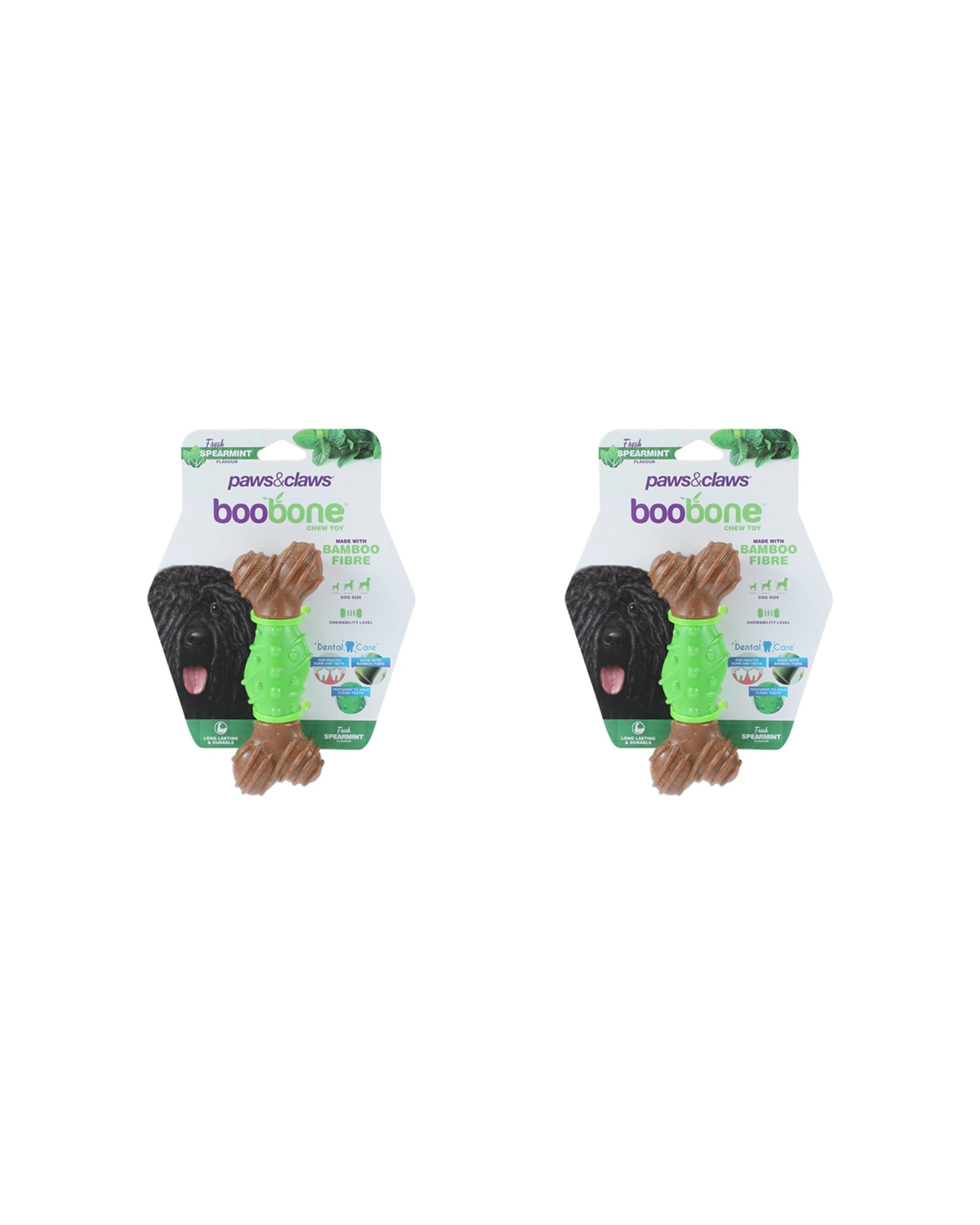 1 Paws And Claws BooBone Dental Dog Bone Chew Toy 2 Pack Spearmint Bamboo Fibre - Green, 1 of 4