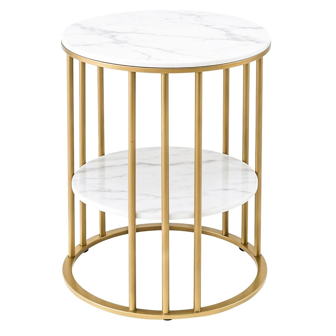 1 Artiss Side Table Set of 2 Marble Effect Round Coffee Table 2 Tier End Bedside Table Nightstand - White, 1 of 8