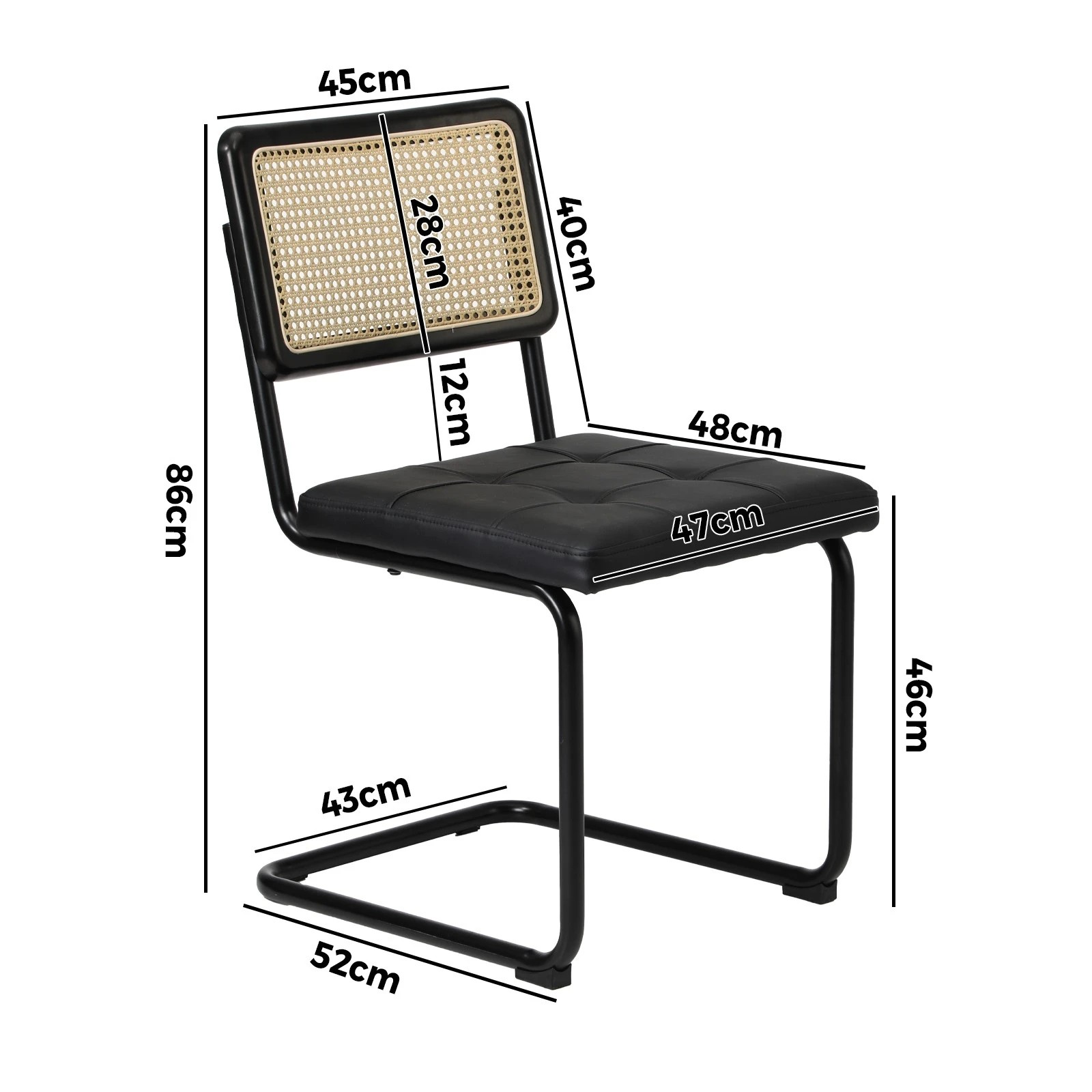 9 Oikiture 4x Rattan Dining Chair Cesca Replica Cantilever PU Leather Padded - Black, 9 of 9