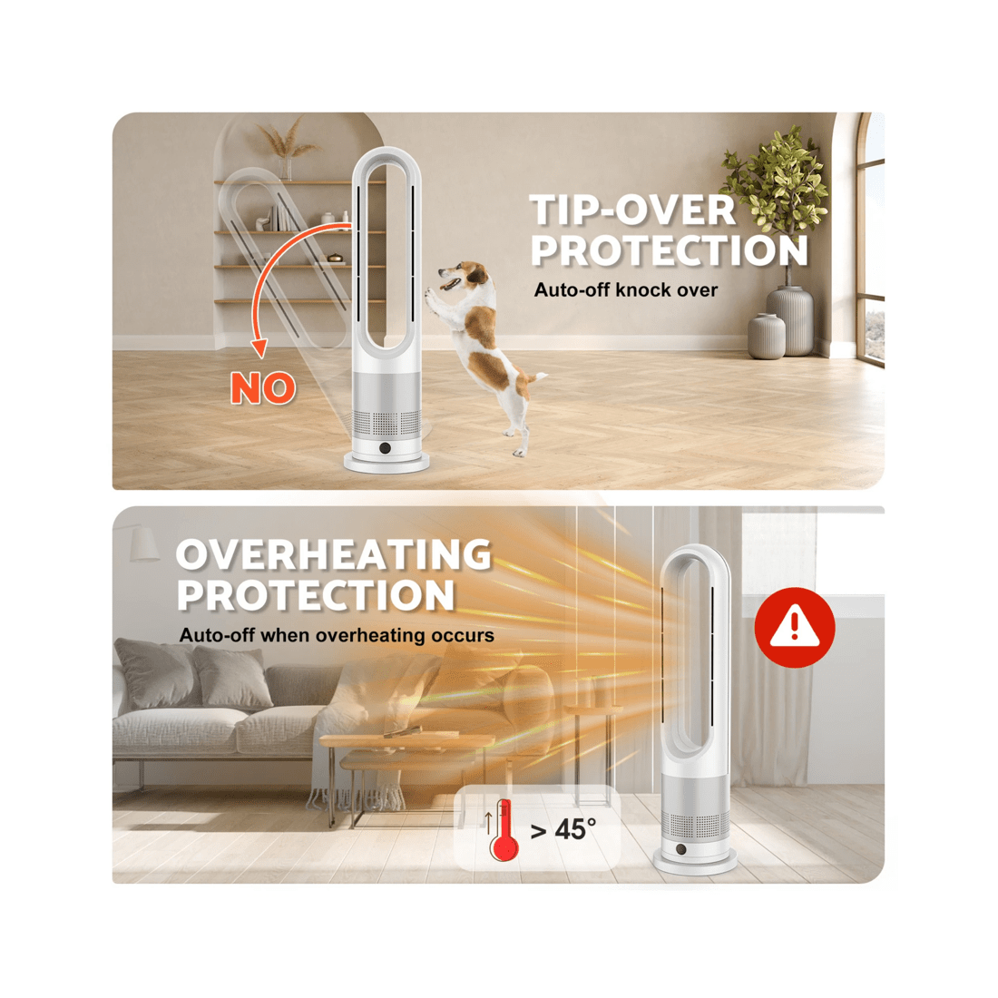 2 Advwin Bladeless Tower Fan, 2 In 1 Electric Fan Heater With 8 Speeds, For Room Bedroom Office Use, 2 of 8