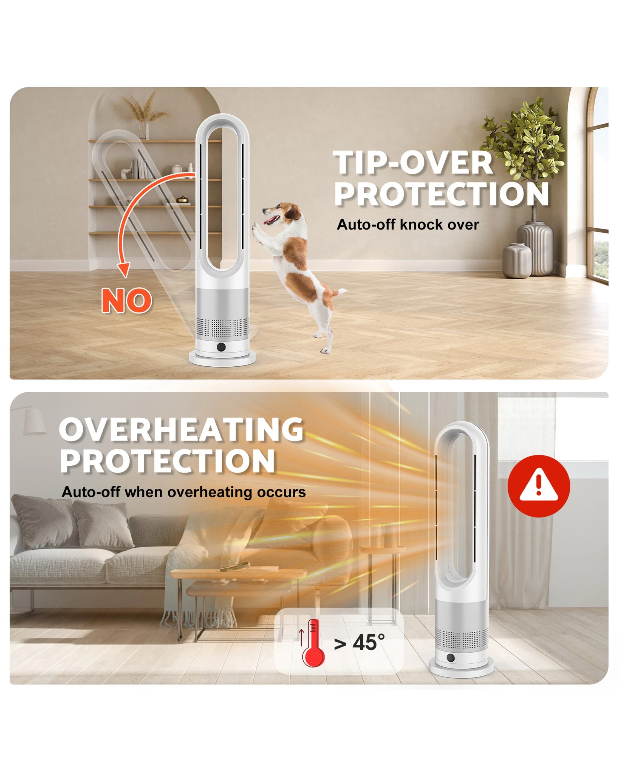 2 Advwin Bladeless Tower Fan, 2 In 1 Electric Fan Heater With 8 Speeds, For Room Bedroom Office Use, 2 of 8