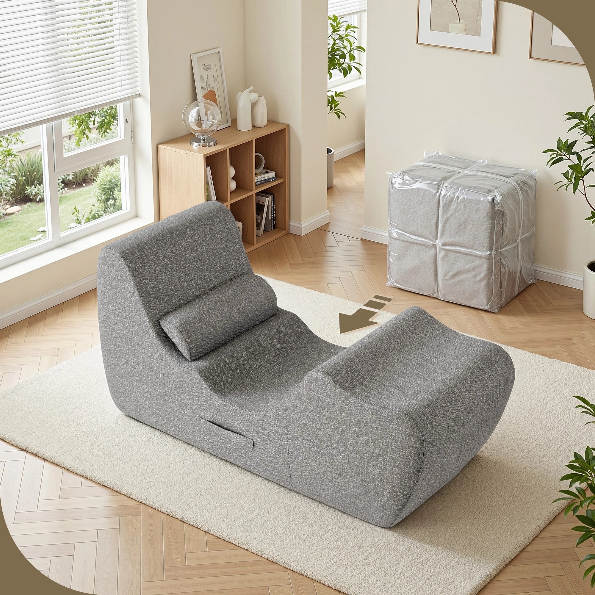 5 Artiss Chaise Lounge Chair Ergonomic S-Curve Floor Lounger Boneless Lounge Chairs - Grey, 5 of 8