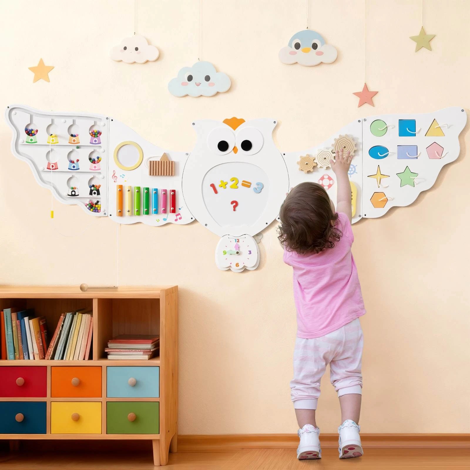 2 Costway Owl Montessori Busy Board Panels 11in1 Wall Sensory Toy, 2 of 2