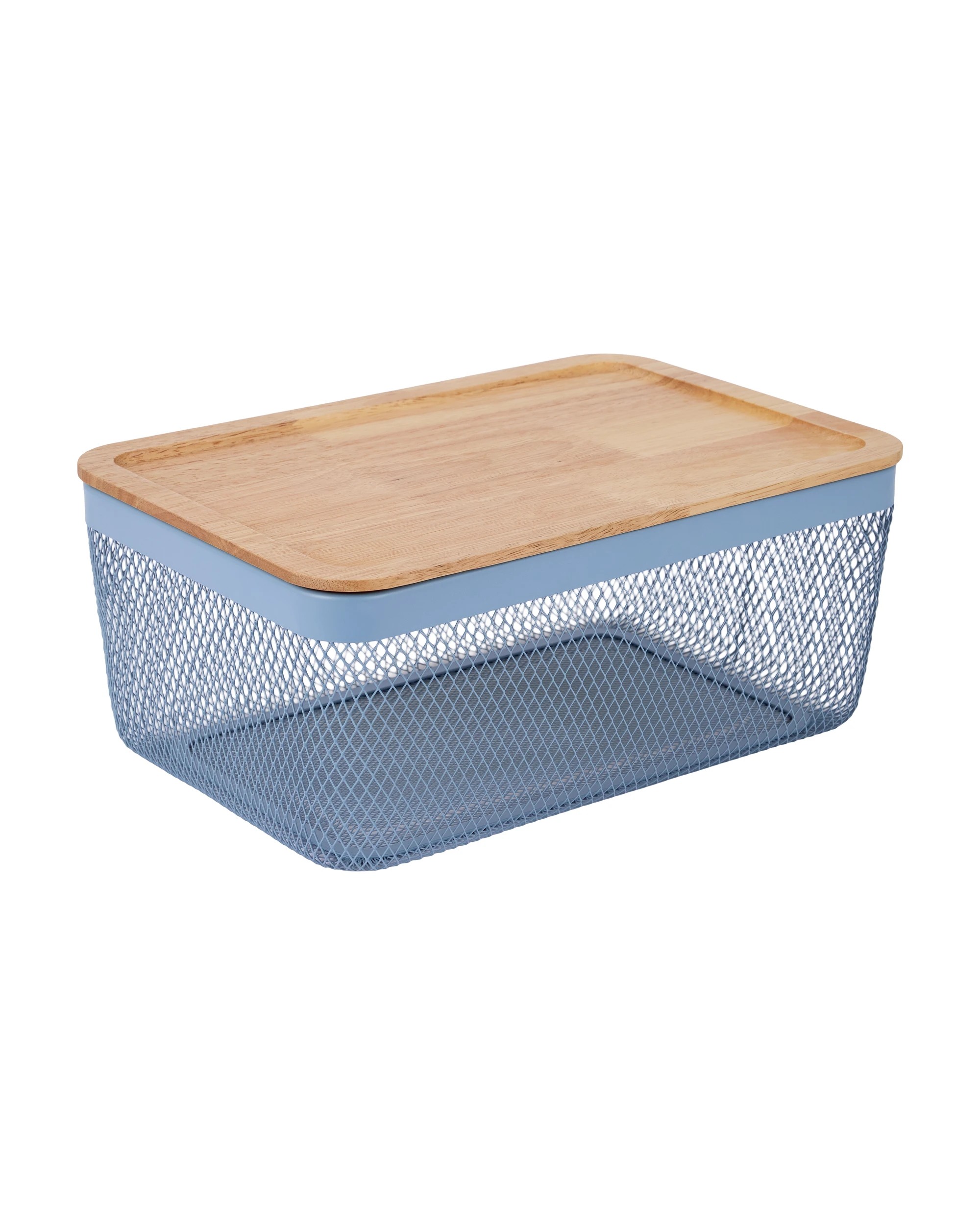 1 Large Basket with Wooden Lid - Blue, 1 of 6