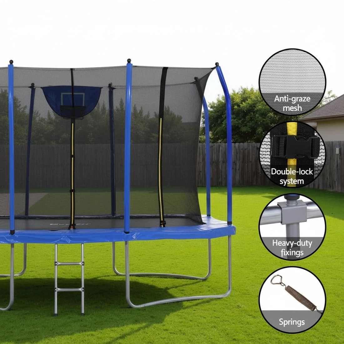 6 Everfit 12FT Trampoline Kids Rectangle Rebounder with Basketball Set Safety Net - Blue, 6 of 8