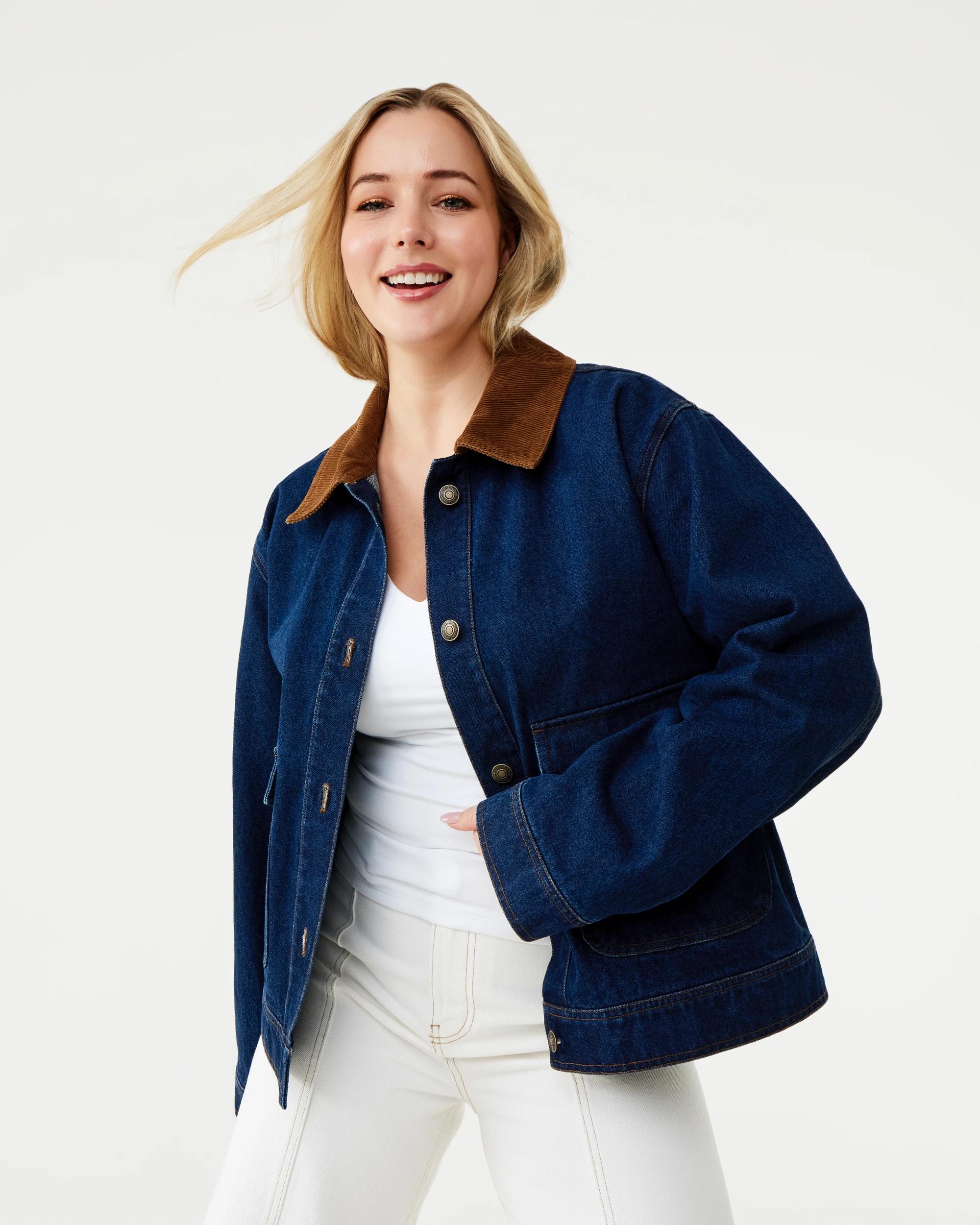 2 Corduroy Collar Denim Jacket Dark Denim, 2 of 10