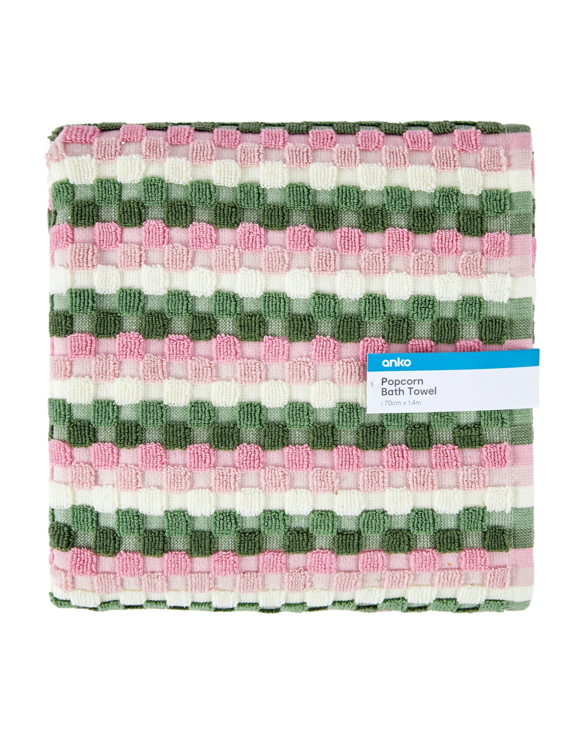 5 Popcorn Cotton Bath Towel - Green and Pink, 5 of 5