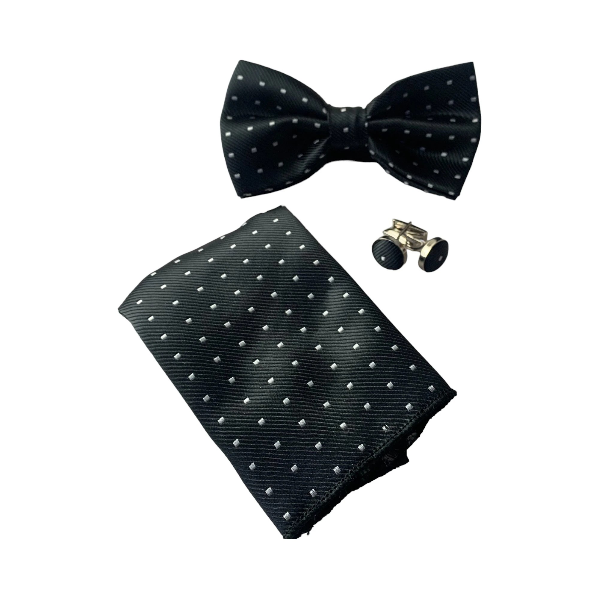 3 Zasel Mens Black Gridded Squares Matching Bow Tie, Pocket Square & Cuff Links Set - Multi, 3 of 5