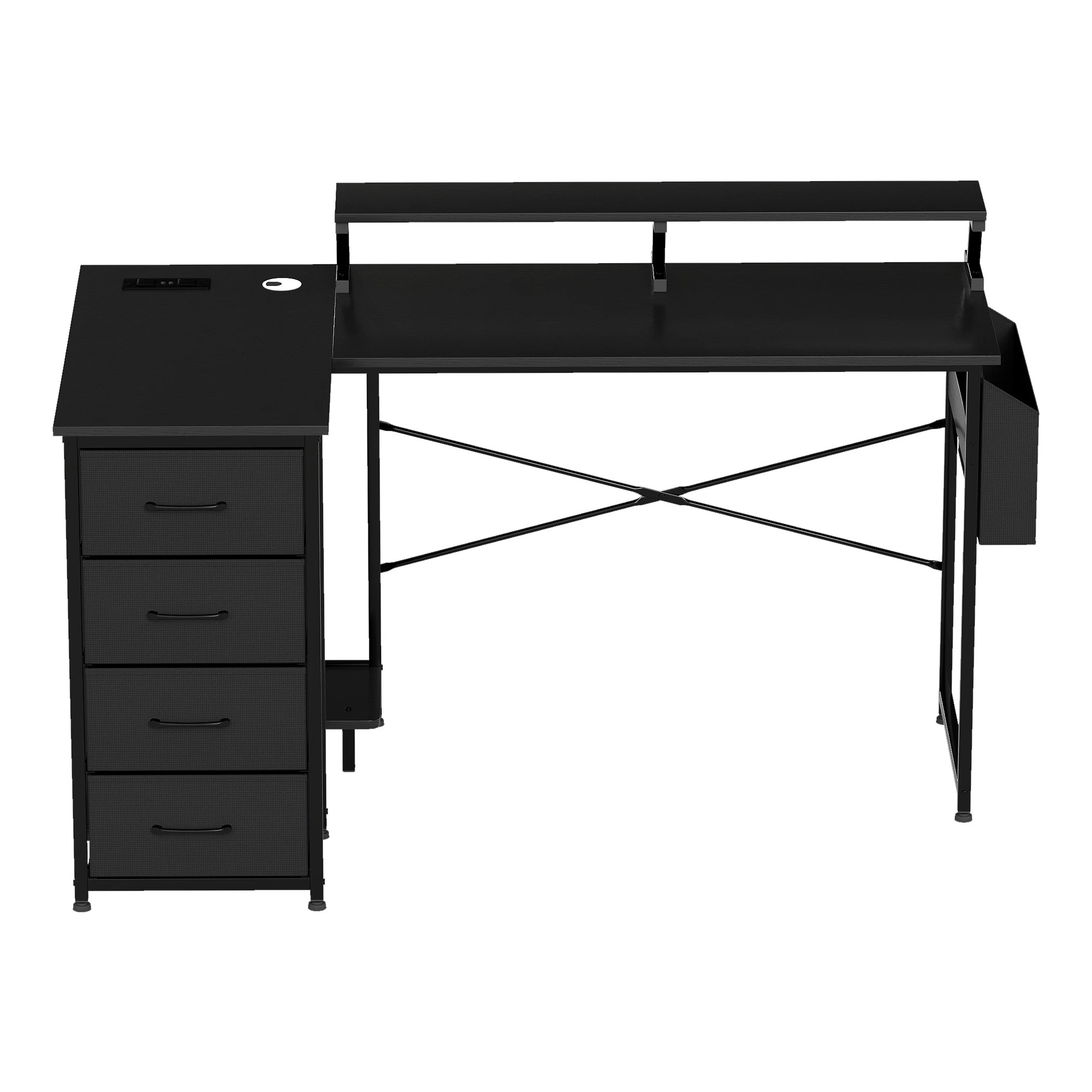 2 Levede L Shaped Gaming Desk with LED Storage Drawers Power Outlet - Black, 2 of 9