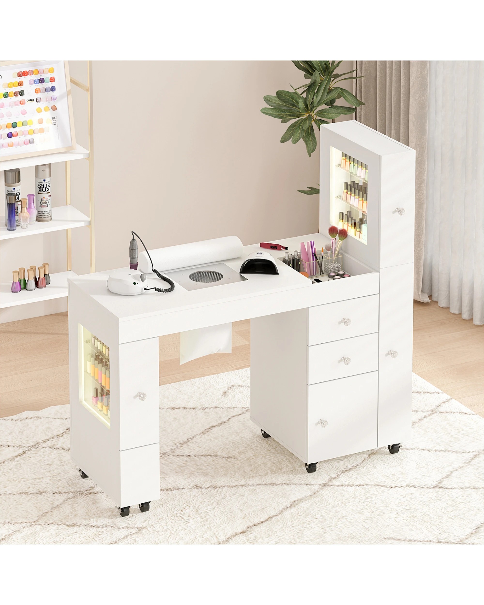 3 Advwin Manicure Table With Led Light Display Cabinet Dust Collector, 3 of 8