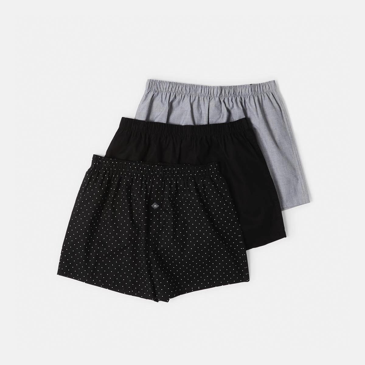1 3 Pack Alpha Classic Woven Boxers Black Dot, 1 of 7